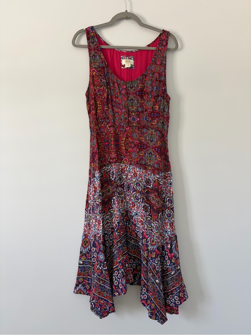 Anthropologie Maeve Violette Sleeveless Asymmetrical Hem Paisley Pink Red Dress